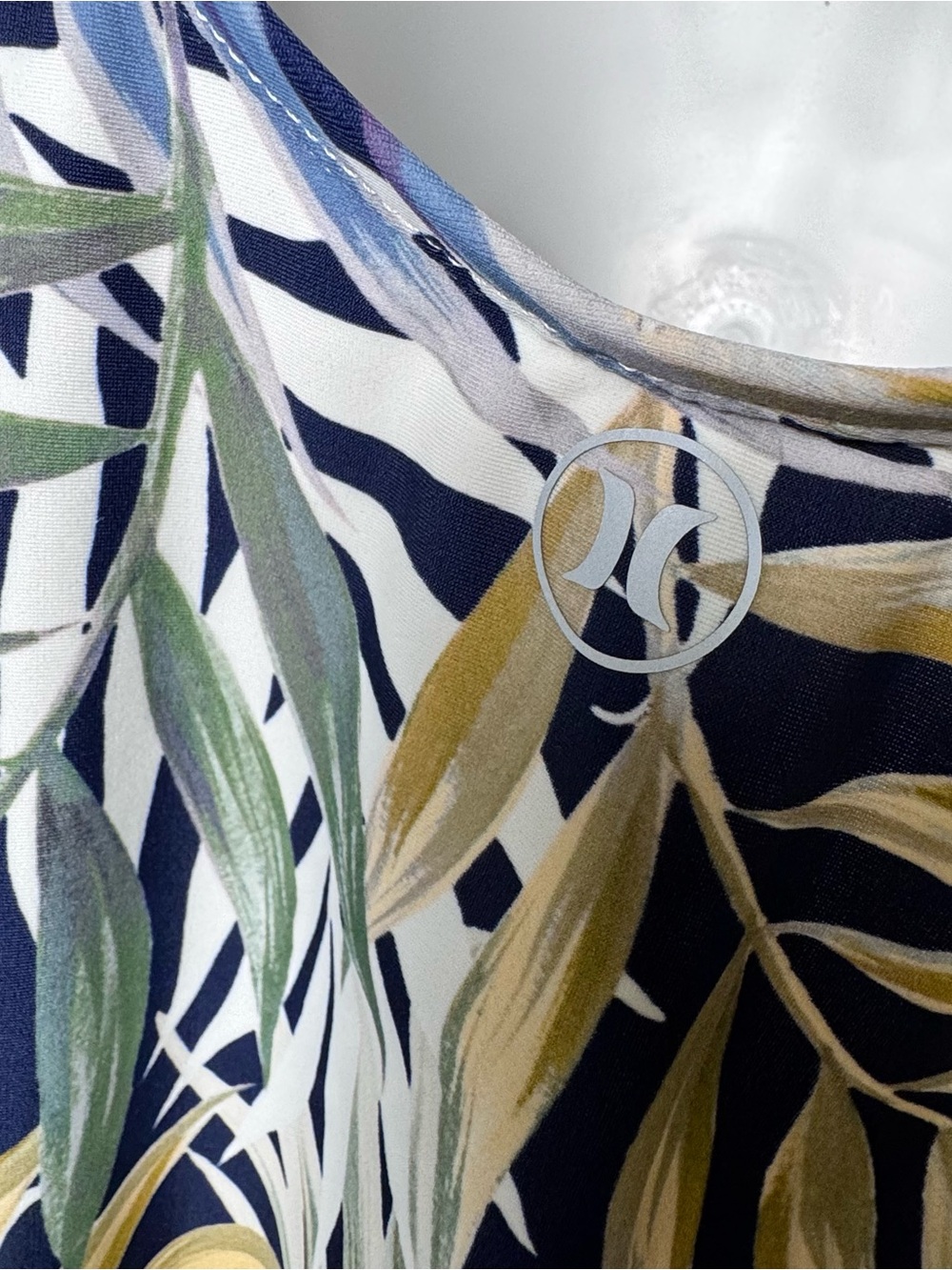 Women’s' Tropical Leaf One-Piece Swimsuit - Navy & Green - Picture 3 of 5